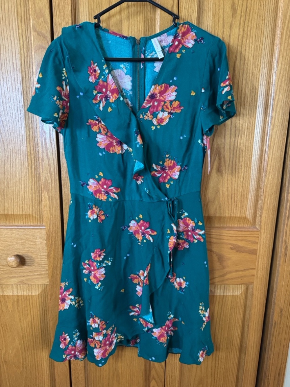 Xhilaration Teal Floral Mini Dress with Pink Blooms